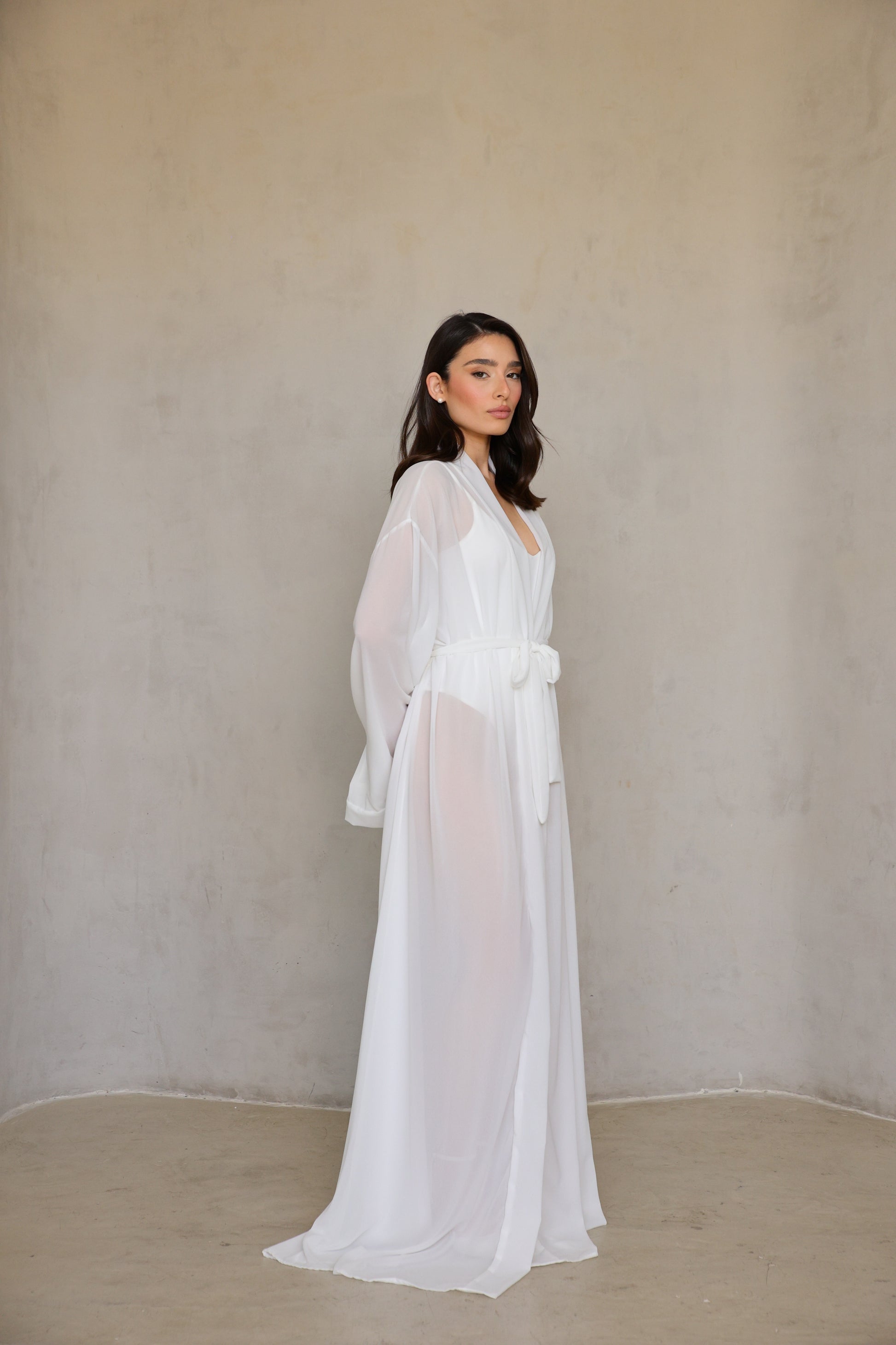 Angel Robe — back three-quarter view displaying subtle transparency and clean seams.