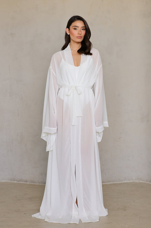 Angel Robe — full front view with flowing sleeves and self-tie belt.